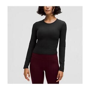 Lululemon All It Takes Black Nylon Back-Twist Ribbed Long-Sleeve Shirt Size 4